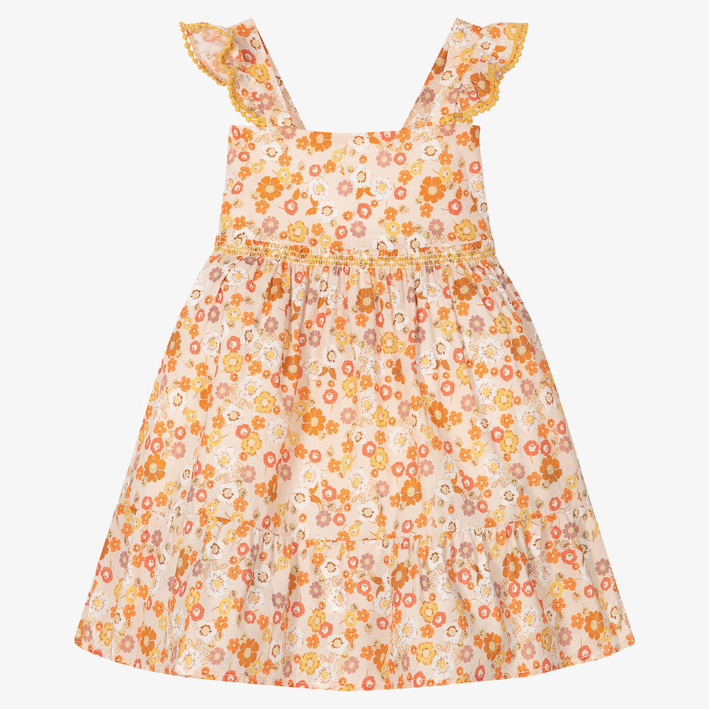 Dr. Kid - Orange geblümtes Baumwollkleid | Childrensalon