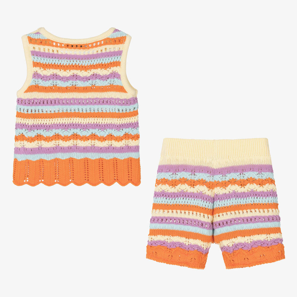 Dr. Kid-Girls Orange Striped Knitted Shorts Set | Childrensalon Outlet