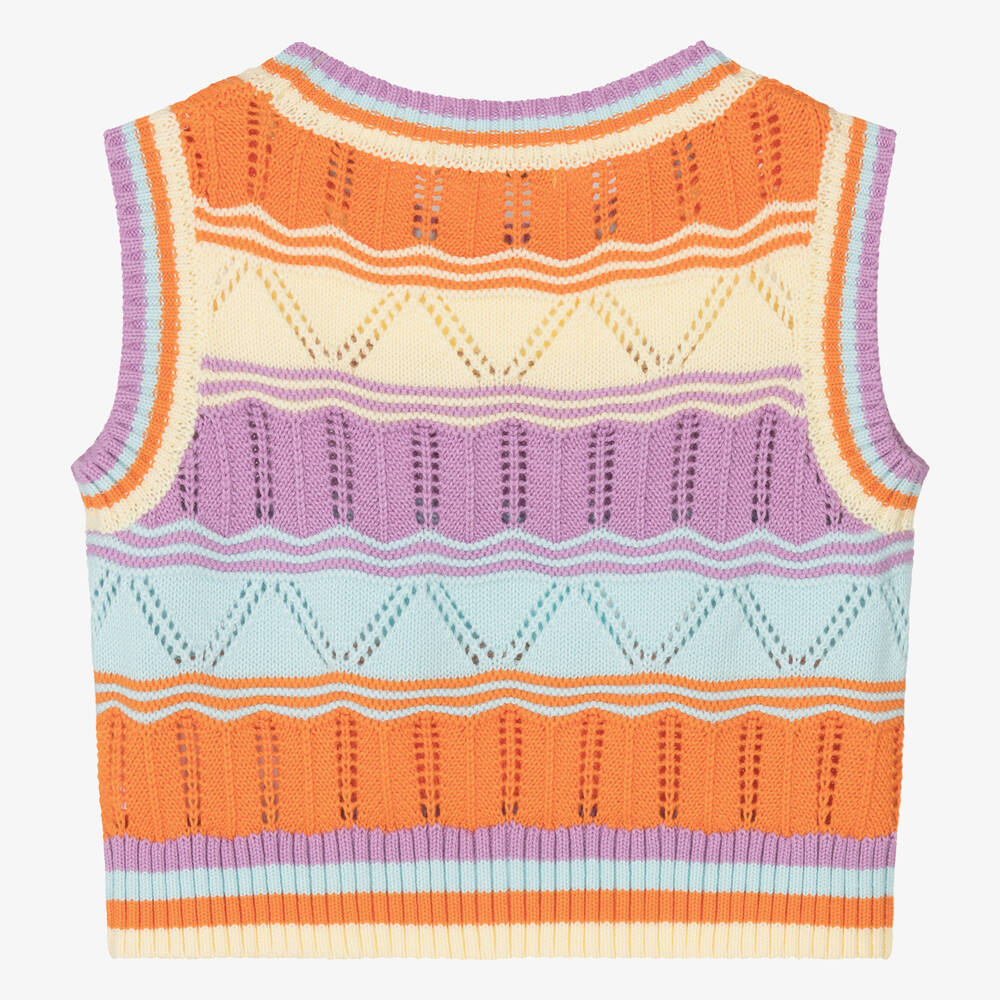 Dr. Kid-Girls Orange Striped Knitted Sweater Vest | Childrensalon Outlet