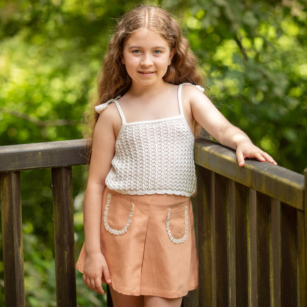 Dr. Kid-Girls Pale Orange Skirt with Lace Trim | Childrensalon Outlet