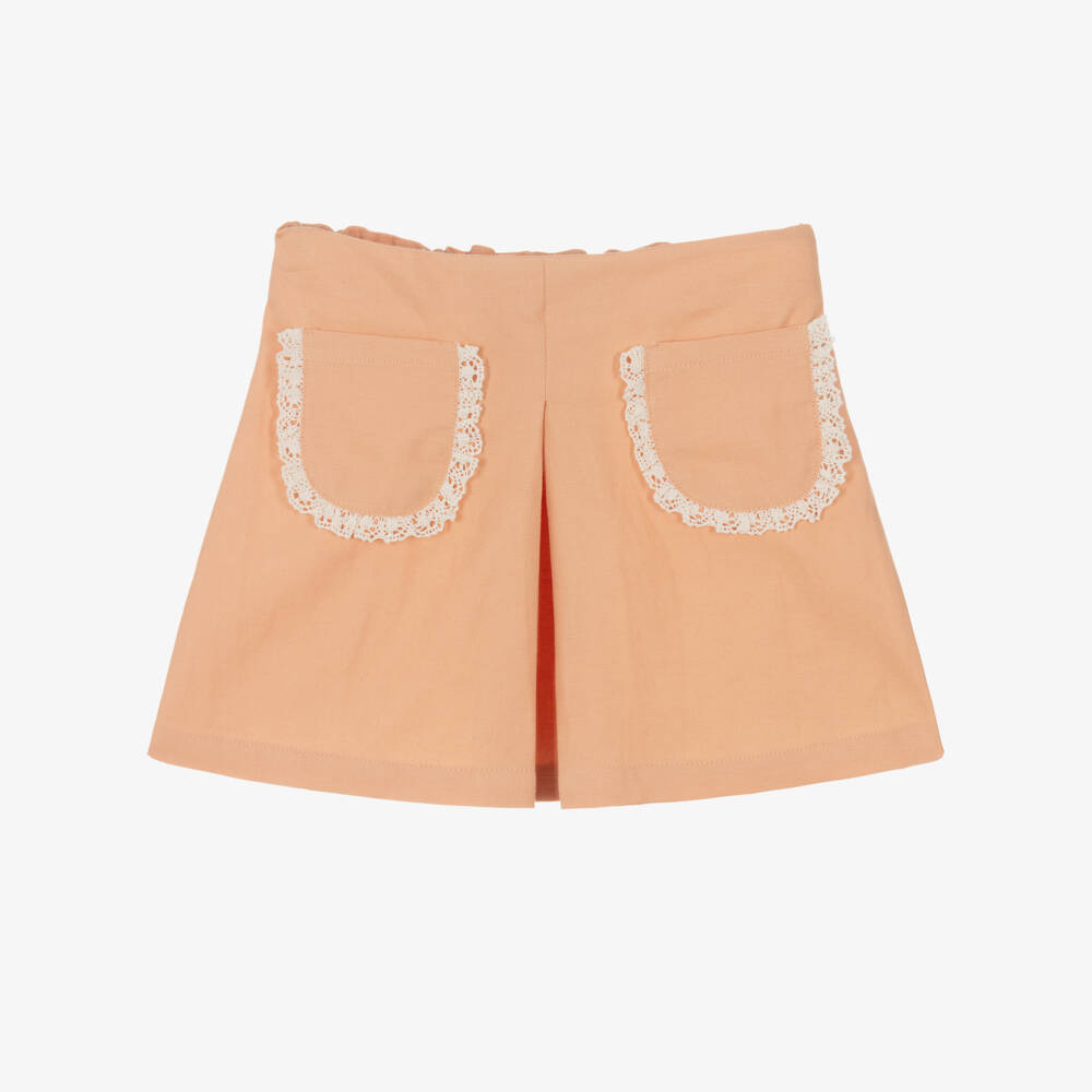 Dr. Kid-Girls Pale Orange Skirt with Lace Trim | Childrensalon Outlet