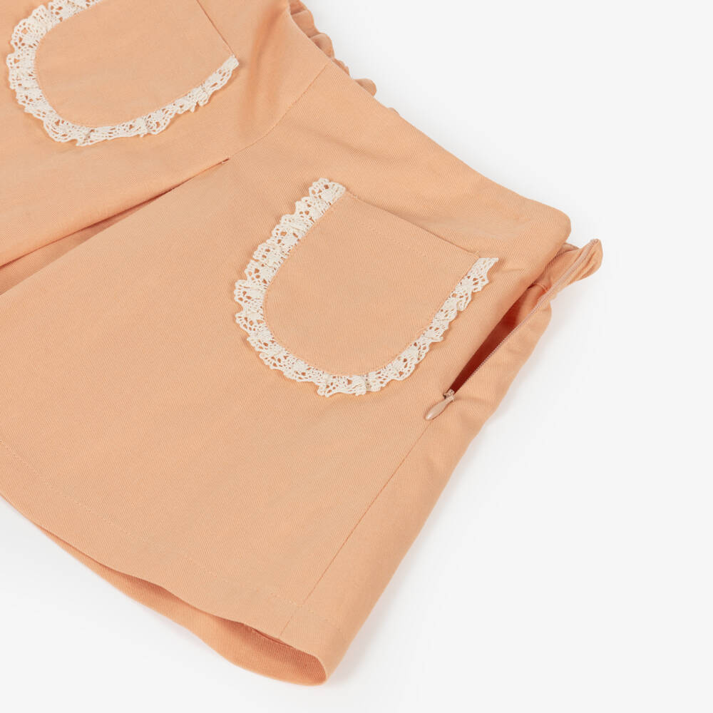 Dr. Kid-Girls Pale Orange Skirt with Lace Trim | Childrensalon Outlet