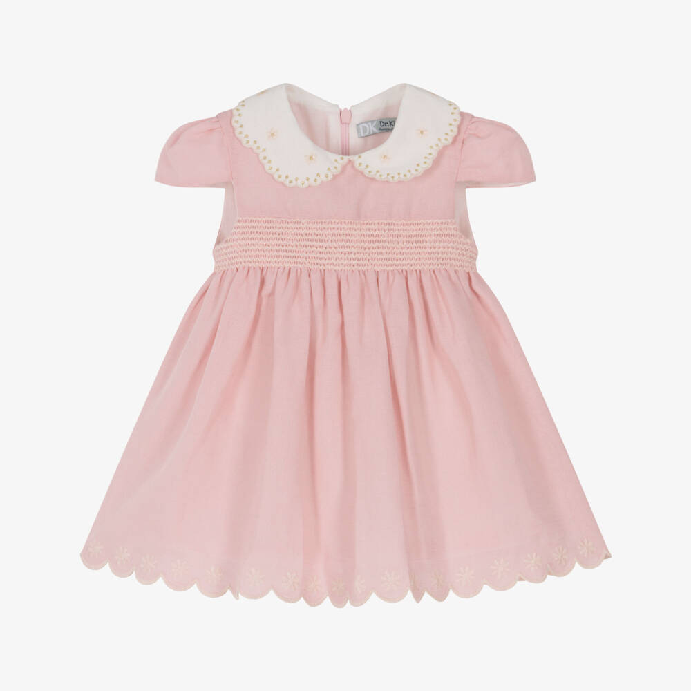 Dr. Kid-Girls Pale Pink Smocked Dress with Floral Embroidery | Childrensalon Outlet