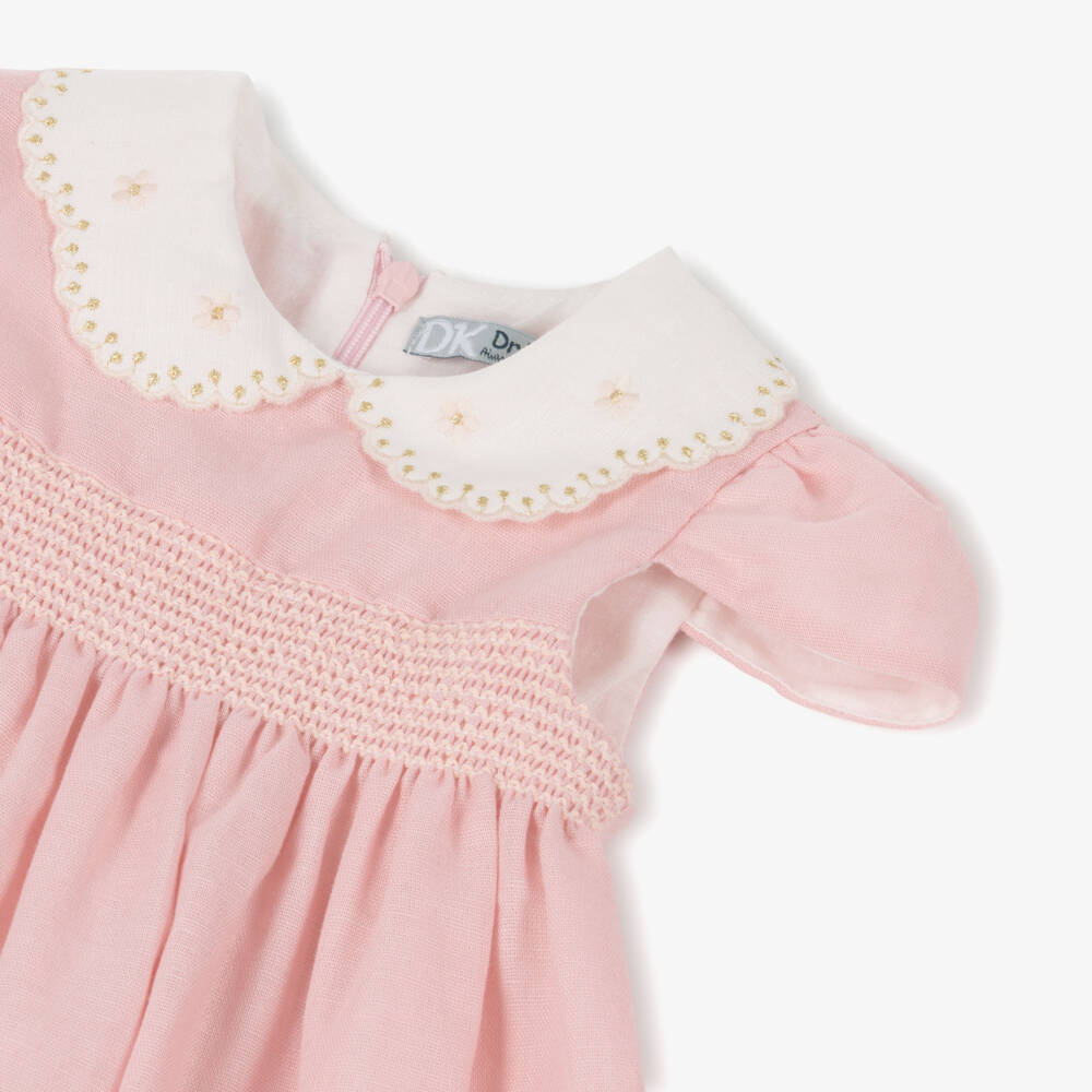 Dr. Kid-Girls Pale Pink Smocked Dress with Floral Embroidery | Childrensalon Outlet