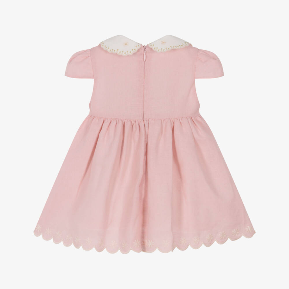 Dr. Kid-Girls Pale Pink Smocked Dress with Floral Embroidery | Childrensalon Outlet