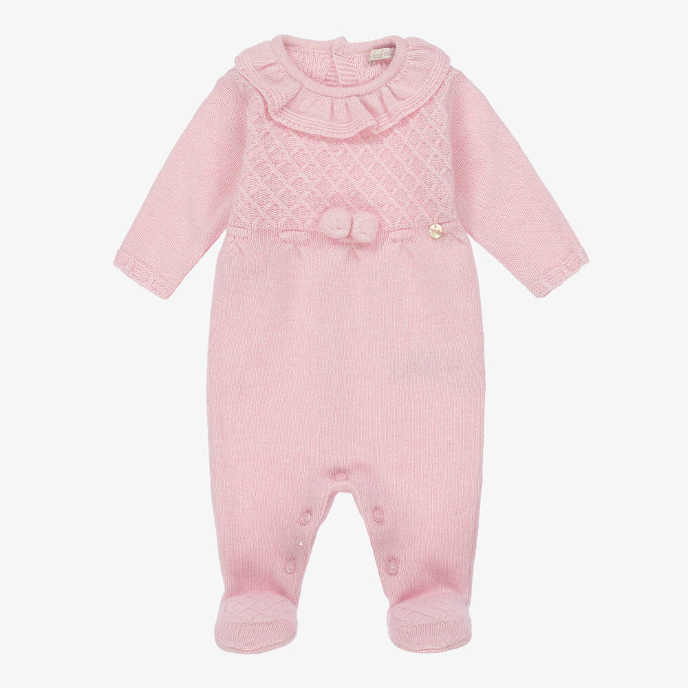 Dr. Kid - Girls Pale Pink Wool & Cashmere Babygrow | Childrensalon