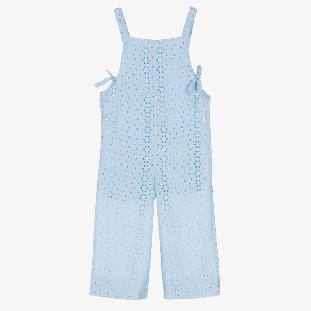 Dr. Kid - Girls Pastel Blue Embroidered Jumpsuit | Childrensalon