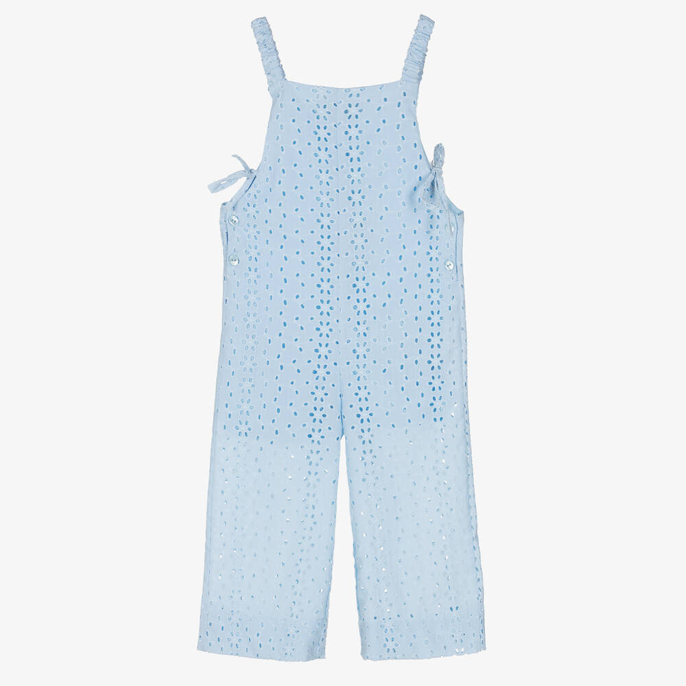Dr. Kid-Girls Pastel Blue Embroidered Jumpsuit | Childrensalon Outlet