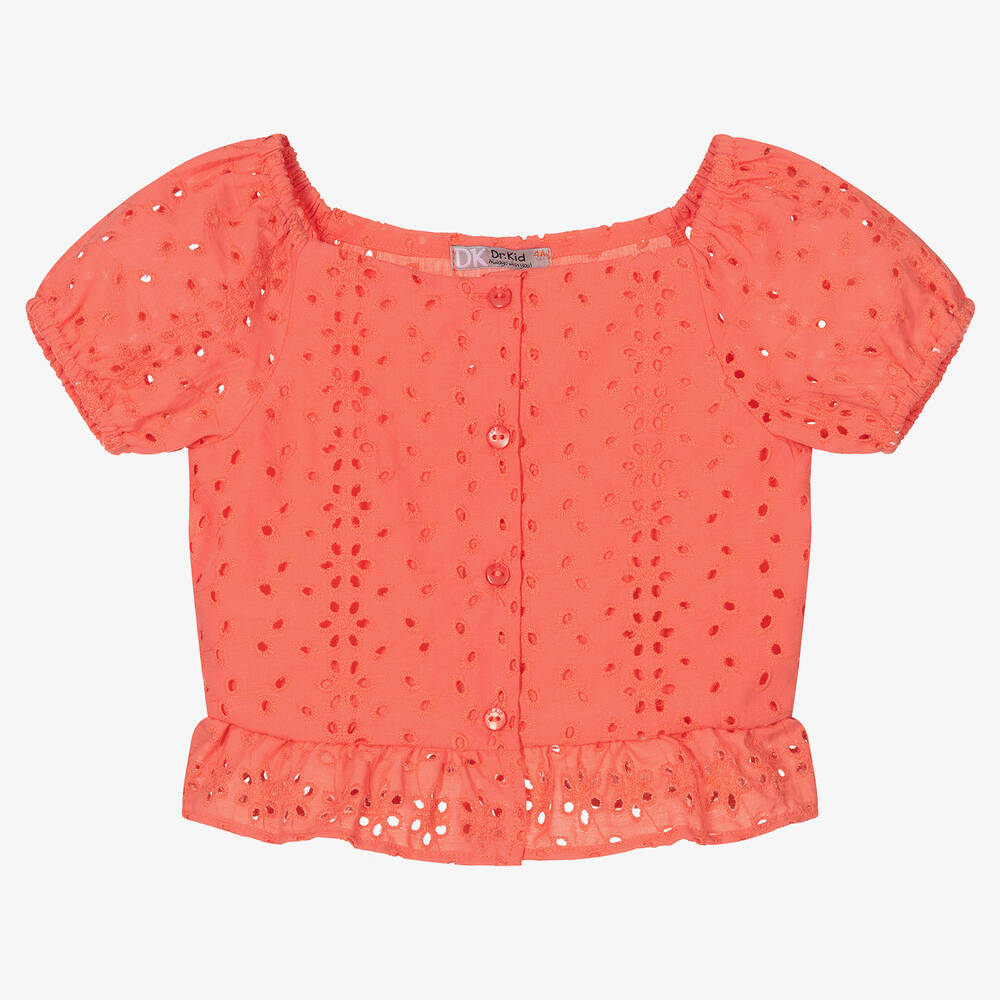 Dr. Kid - Girls Pink Broderie Anglaise Blouse | Childrensalon