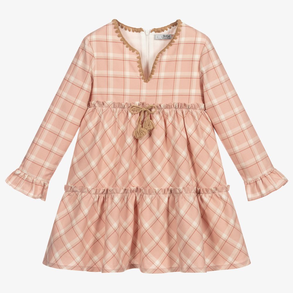 Dr. Kid-Розовое хлопковое платье в клетку для девочек | Childrensalon Outlet