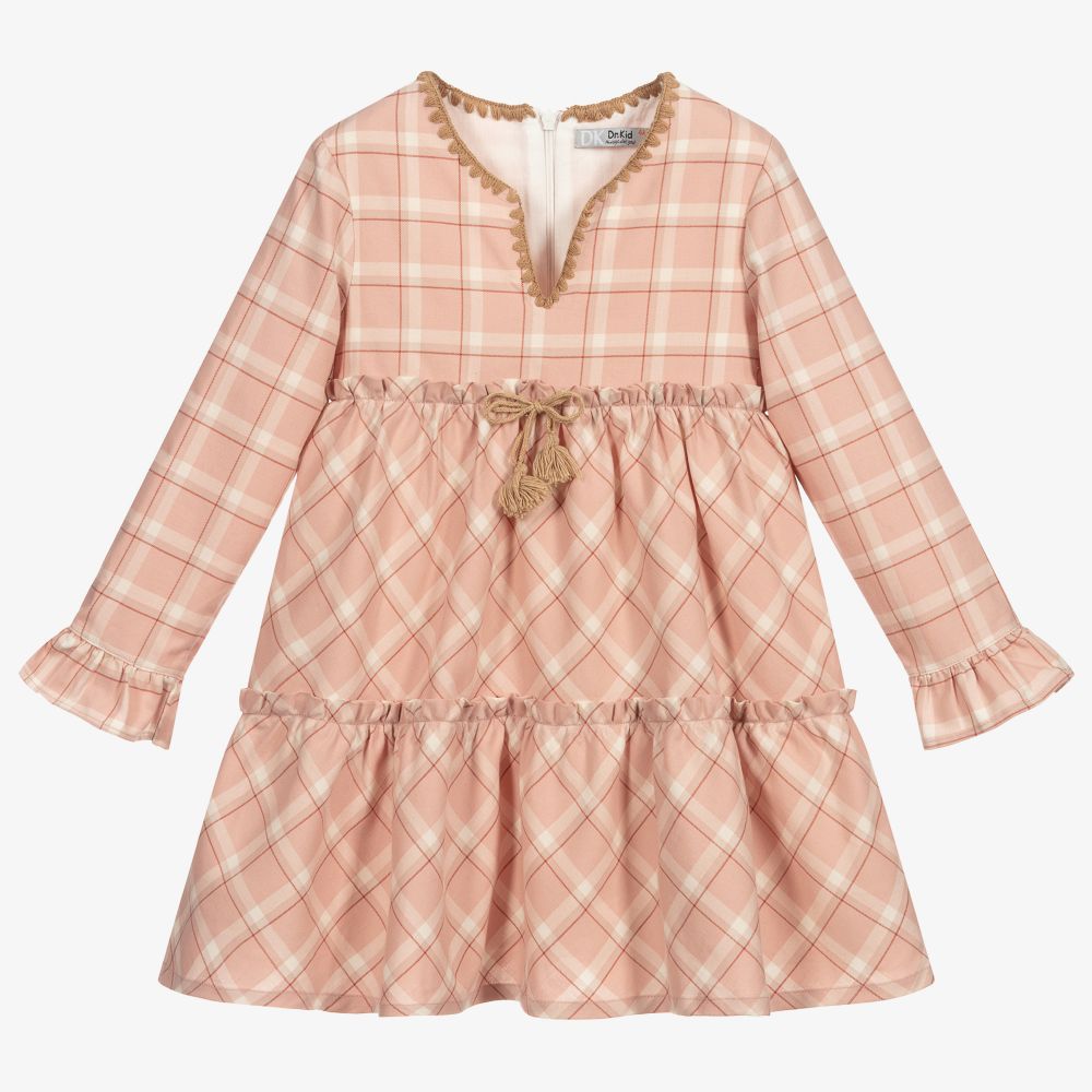 Dr. Kid - Girls Pink Check Cotton Dress | Childrensalon