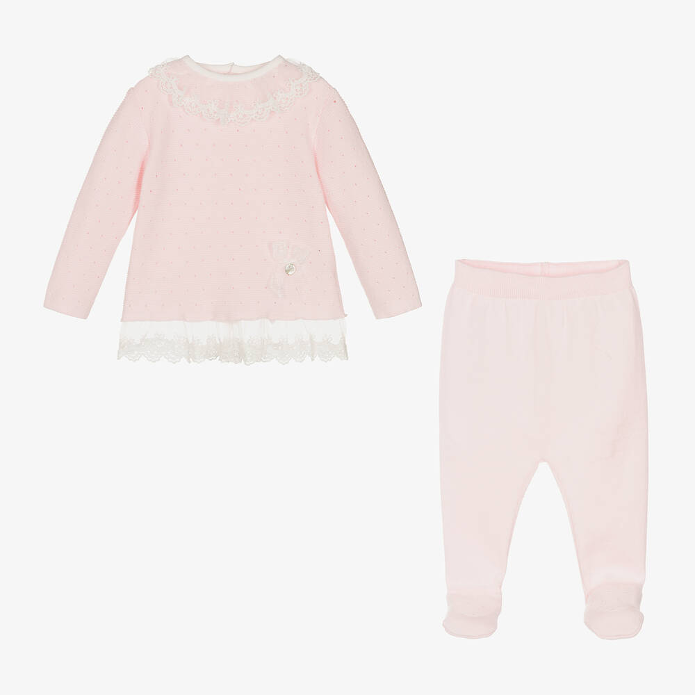 Dr. Kid-Girls Pink Cotton Knit 2 Piece Babygrow | Childrensalon Outlet