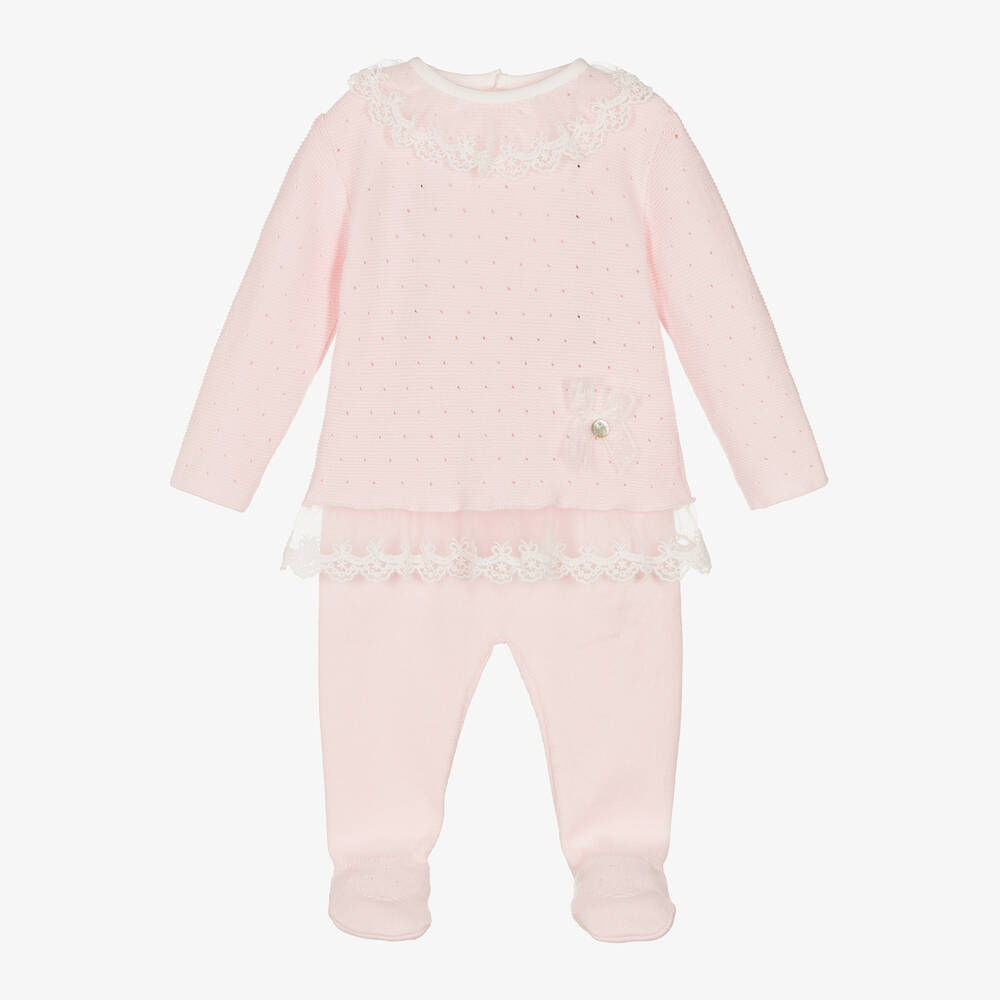 Dr. Kid-Girls Pink Cotton Knit 2 Piece Babygrow | Childrensalon Outlet