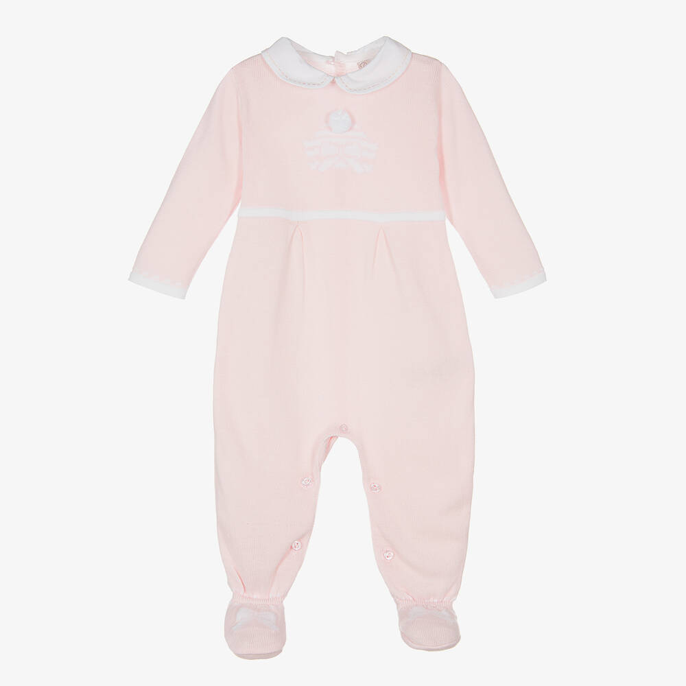 Dr. Kid - Girls Pink Cotton Knit Babygrow | Childrensalon