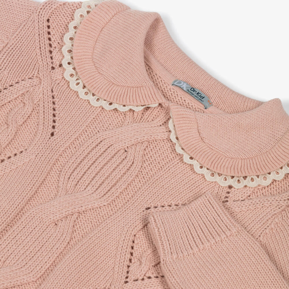 Dr. Kid-Girls Pink Cotton & Wool Cable Knit Jumper | Childrensalon Outlet