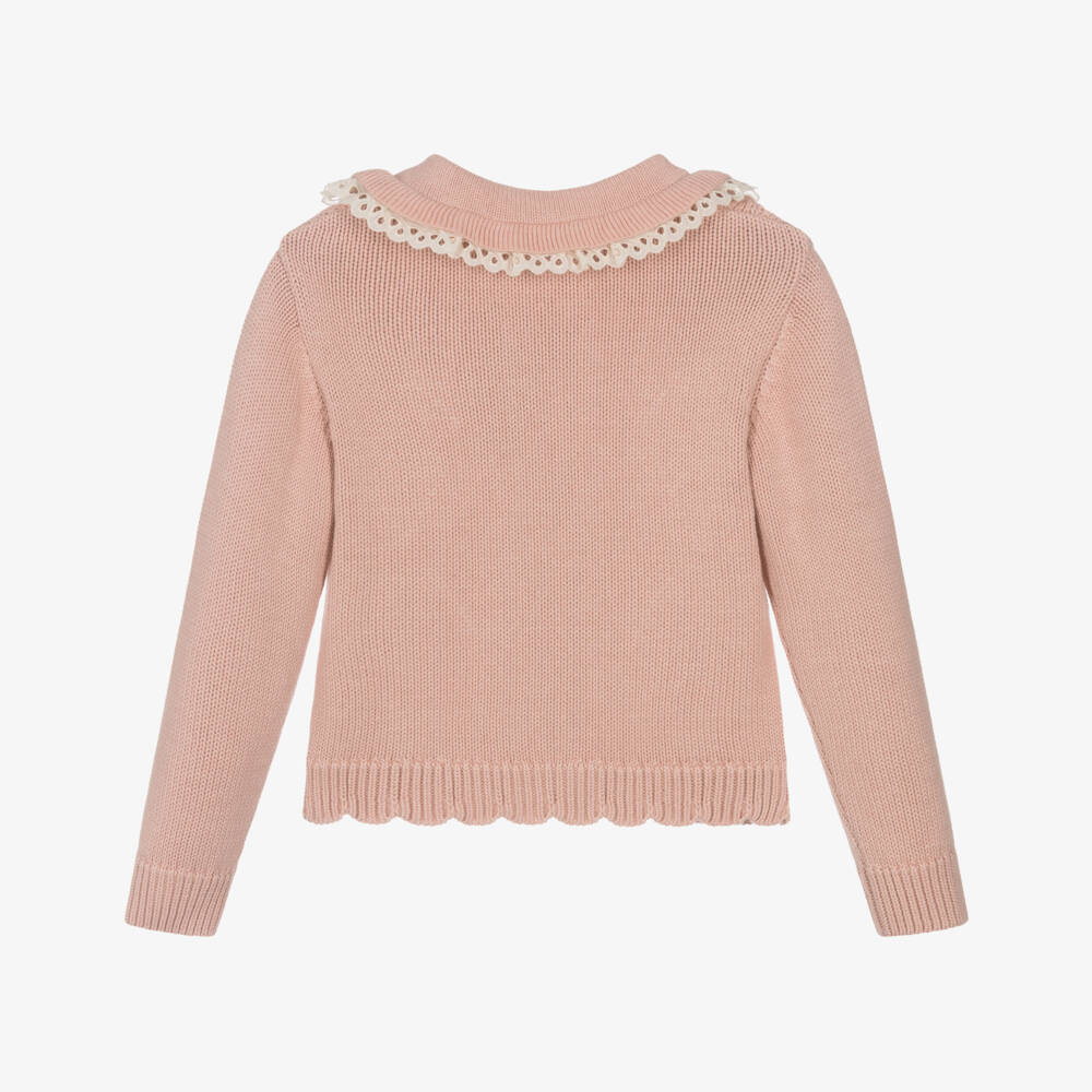 Dr. Kid-Girls Pink Cotton & Wool Cable Knit Jumper | Childrensalon Outlet