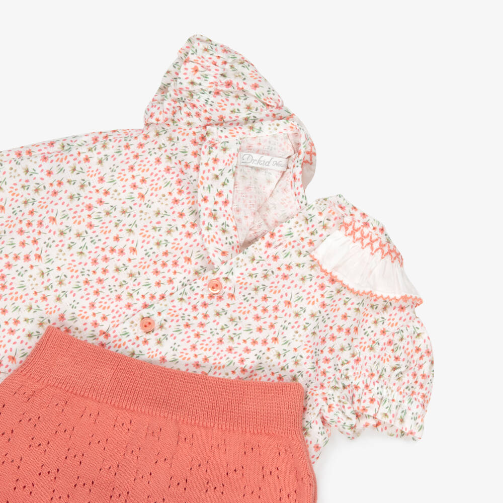 Dr. Kid-Розовый вязаный комплект с цветочным узором для девочек | Childrensalon Outlet