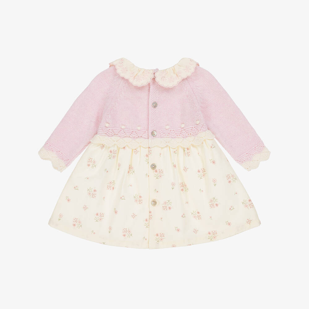 Dr. Kid-Платье вязаное кремово-пурпурное с цветочным узором для девочек | Childrensalon Outlet