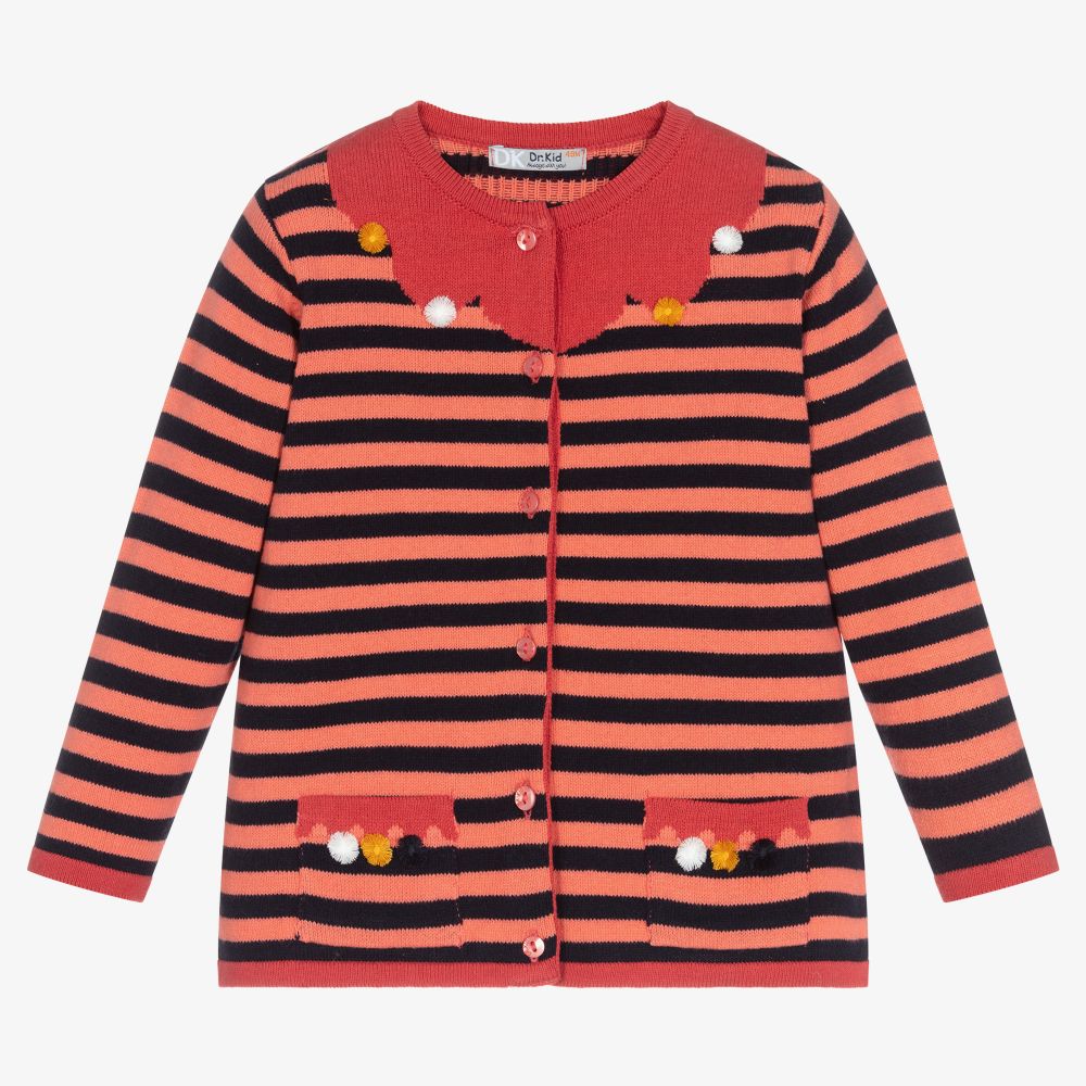 Dr. Kid - Girls Pink Striped Cardigan | Childrensalon