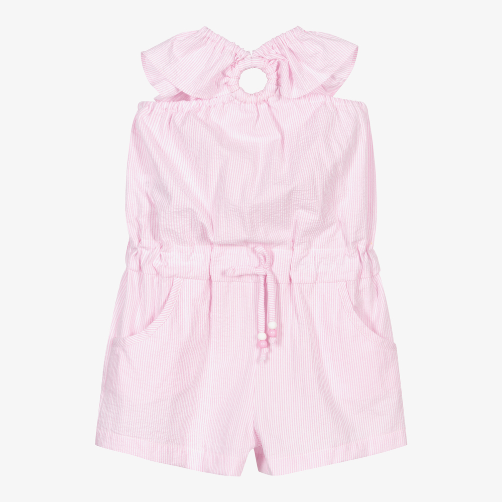 Dr. Kid - Girls Pink Striped Playsuit | Childrensalon