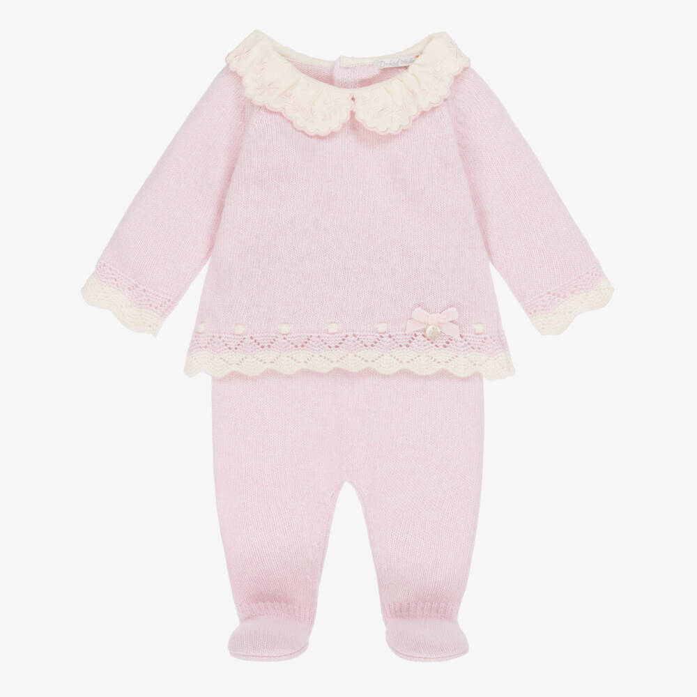 Dr. Kid-Розовый шерстяной комплект для малышей с воротником для девочек | Childrensalon Outlet