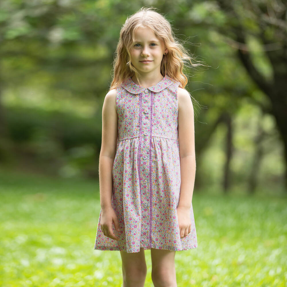 Dr. Kid-Girls Purple Floral Cotton Sleeveless Dress | Childrensalon Outlet