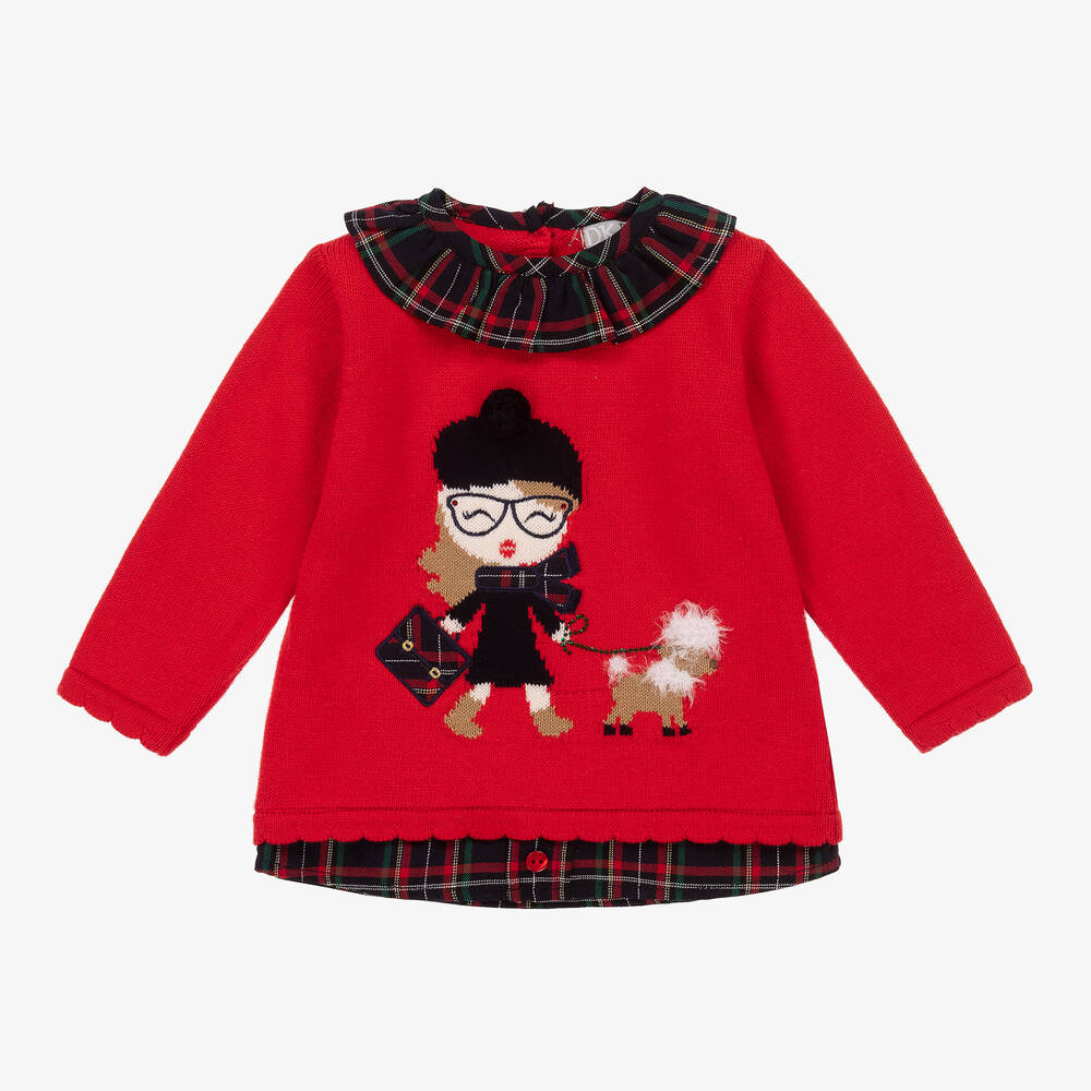 Dr. Kid - Girls Red Cotton Check Sweater | Childrensalon