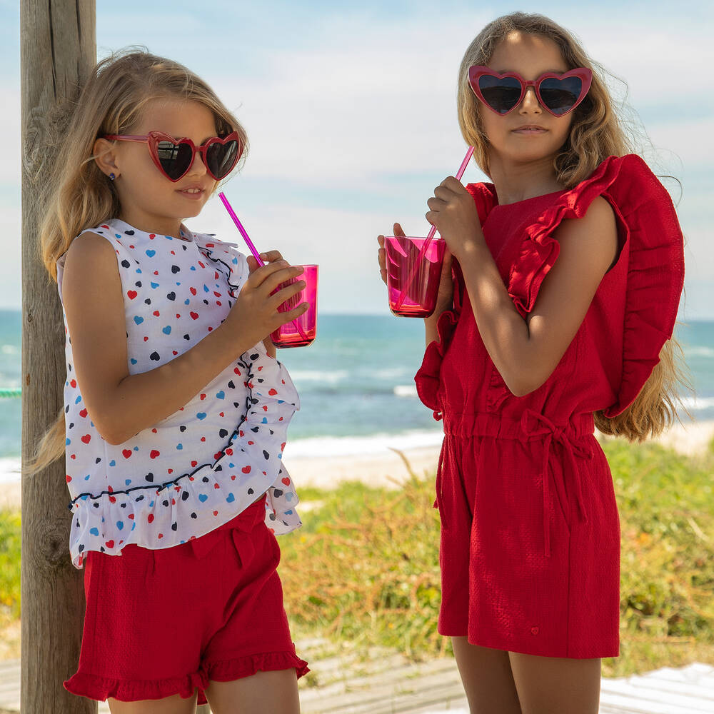 Dr. Kid Girls Red Cotton Frilled Playsuit