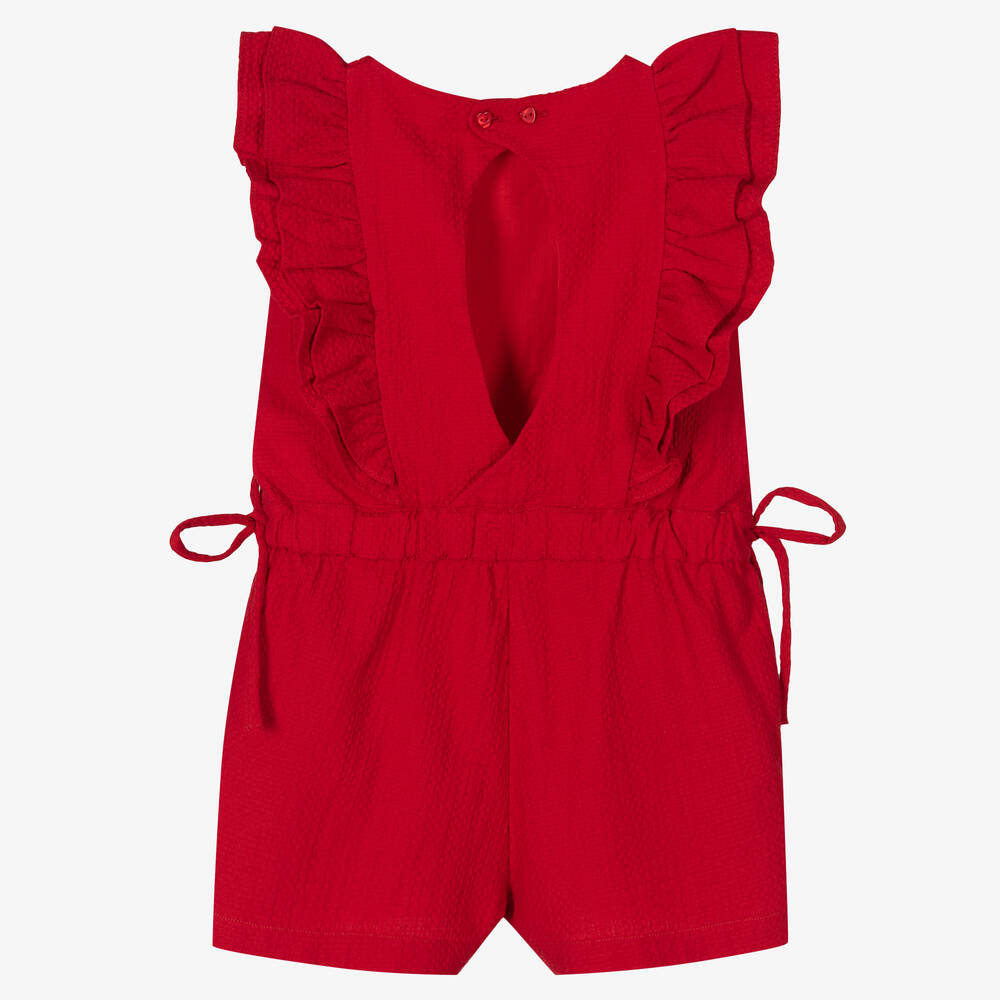 Dr. Kid Girls Red Cotton Frilled Playsuit Childrensalon Outlet