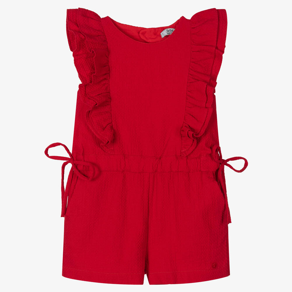 Dr. Kid - Roter Baumwoll-Playsuit mit Rüschen | Childrensalon