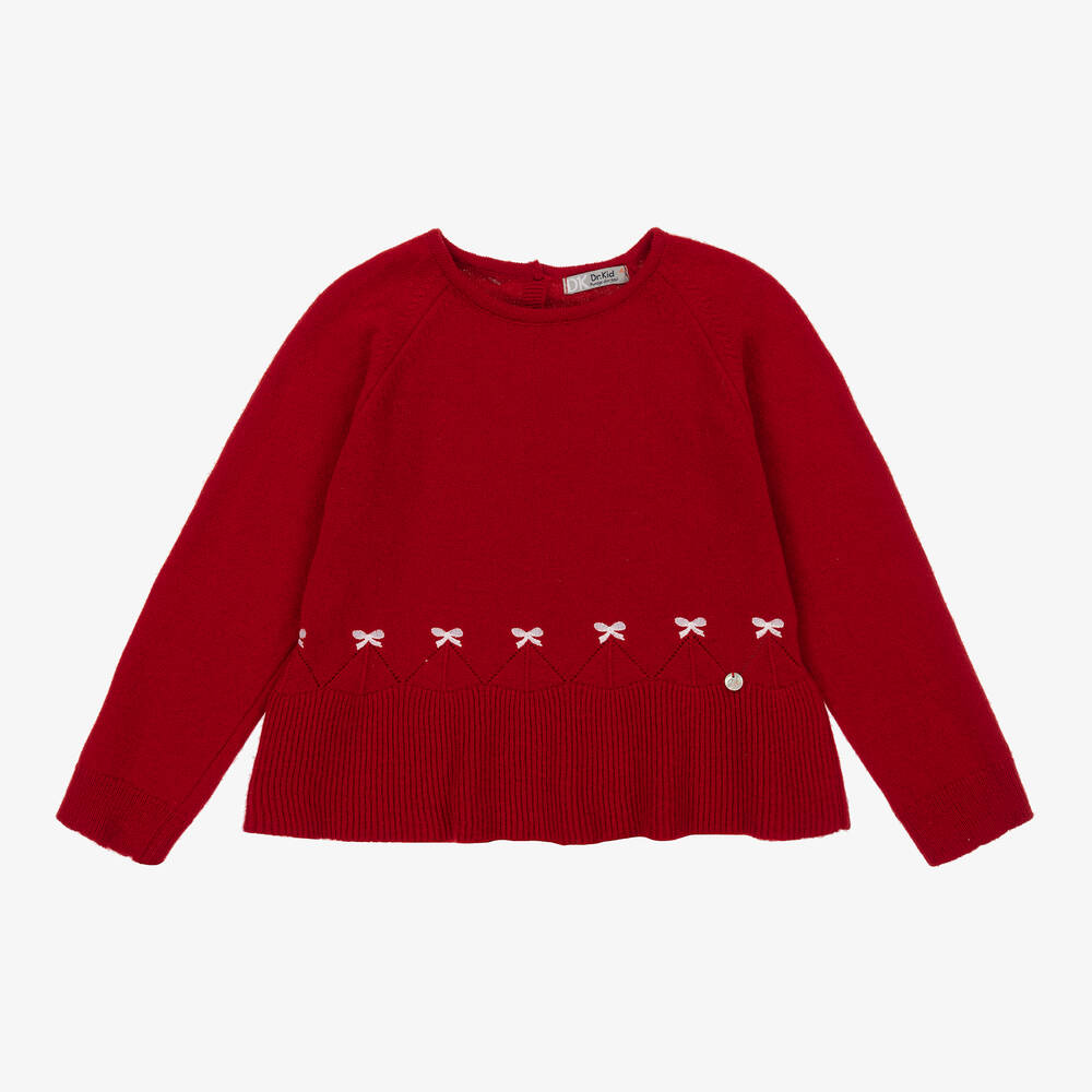 Dr. Kid - Girls Red Cotton & Wool Bow Sweater | Childrensalon