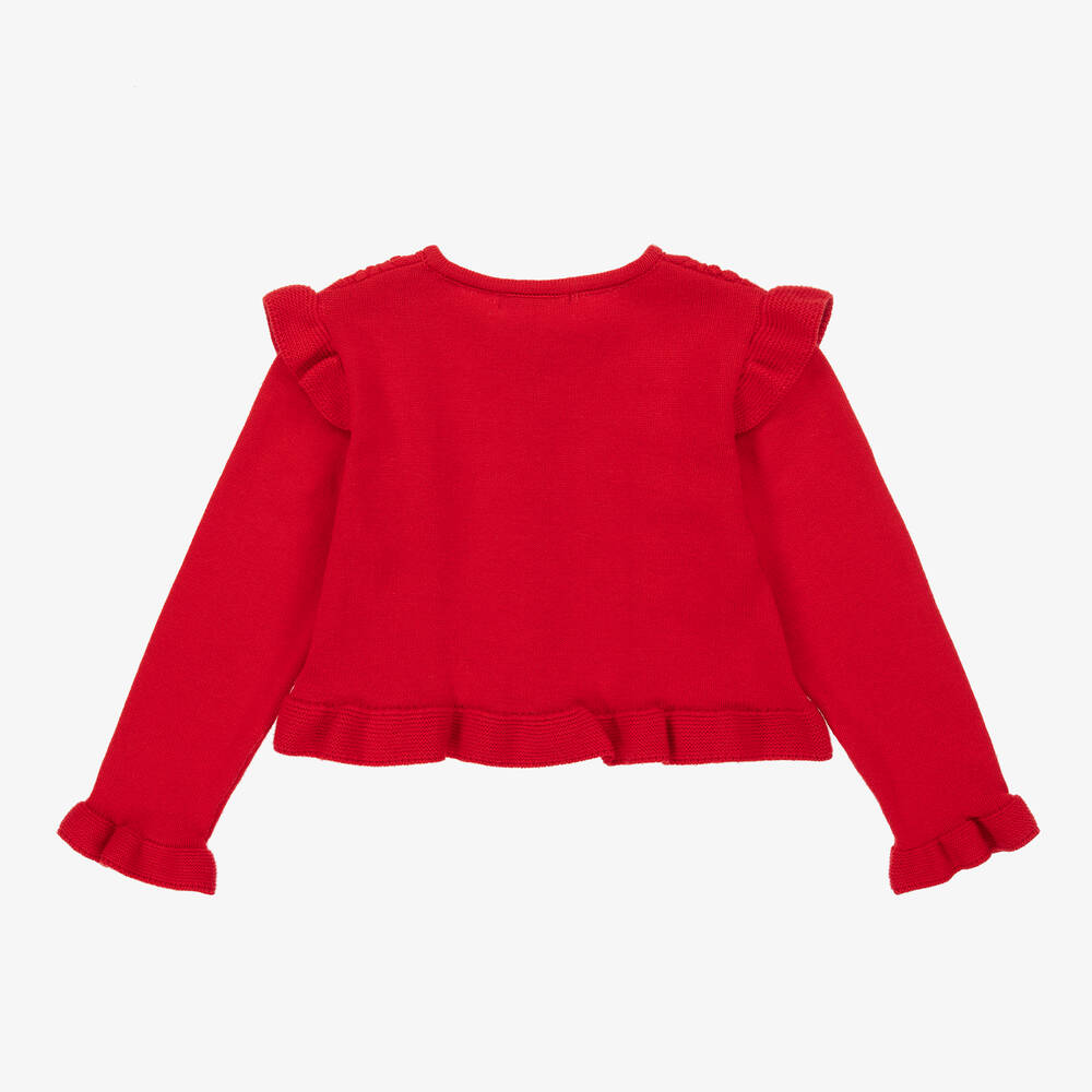 Dr. Kid-كارديغان قطن وصوف محبوك مزين بكشكش لون أحمر | Childrensalon Outlet