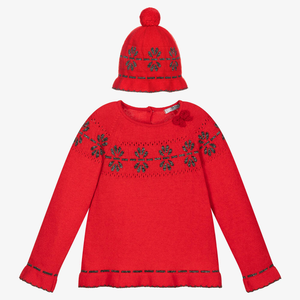 Dr. Kid - Girls Red Sweater & Hat Set | Childrensalon