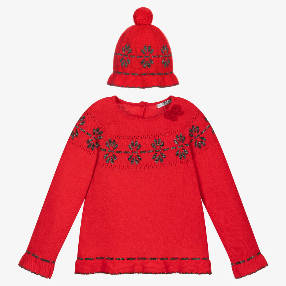 Dr. Kid-Girls Red Sweater & Hat Set | Childrensalon Outlet