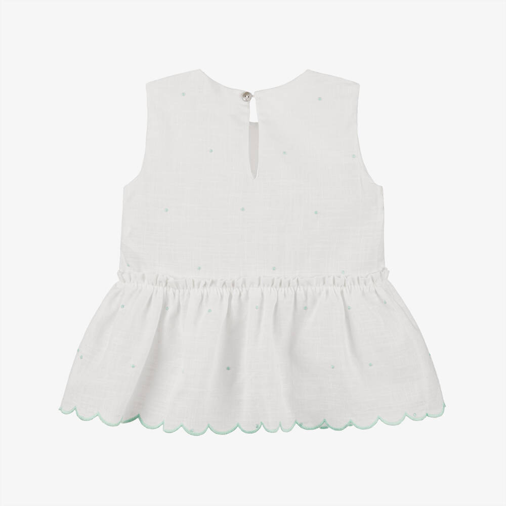 Dr. Kid-Girls Scalloped Cotton Blouse in White | Childrensalon Outlet