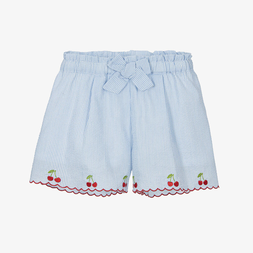 Dr. Kid-Girls Seersucker Blue Cherry Shorts | Childrensalon Outlet