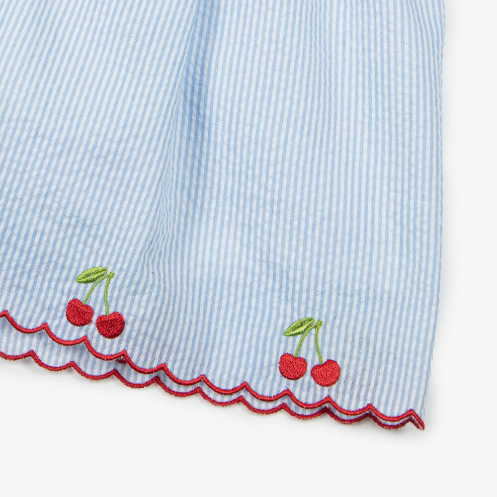 Dr. Kid-Girls Seersucker Blue Cherry Shorts | Childrensalon Outlet