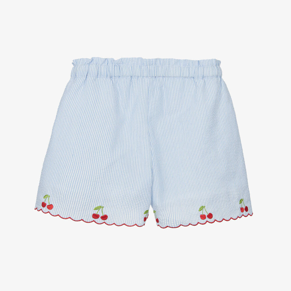Dr. Kid-Girls Seersucker Blue Cherry Shorts | Childrensalon Outlet