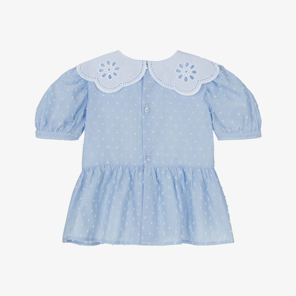 Dr. Kid-Girls Sky Blue Cotton Collar Top | Childrensalon Outlet