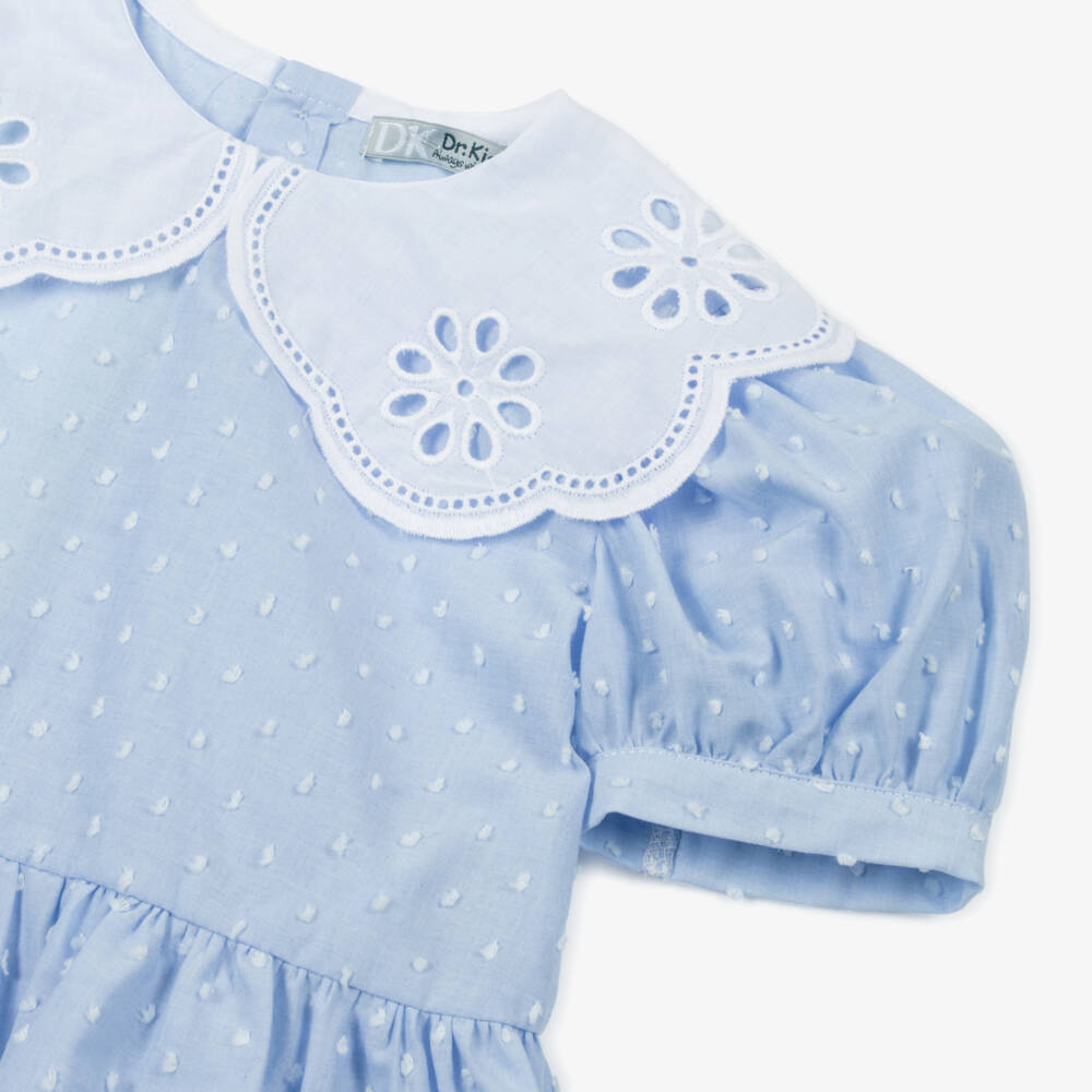 Dr. Kid-Girls Sky Blue Cotton Collar Top | Childrensalon Outlet