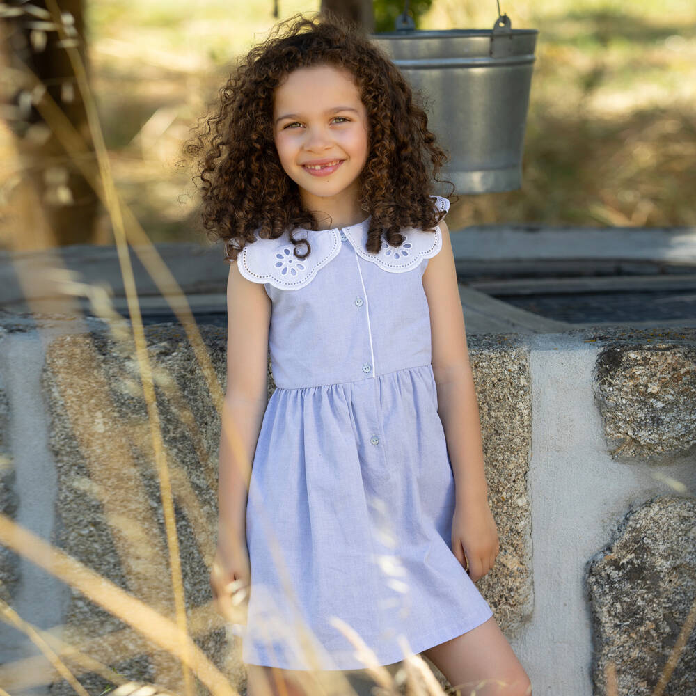Dr. Kid-Платье с вышитым воротником небесно-голубое для девочек | Childrensalon Outlet