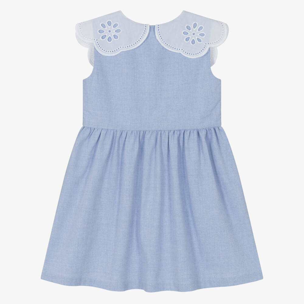 Dr. Kid-Платье с вышитым воротником небесно-голубое для девочек | Childrensalon Outlet