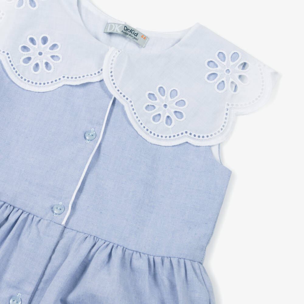 Dr. Kid-Платье с вышитым воротником небесно-голубое для девочек | Childrensalon Outlet
