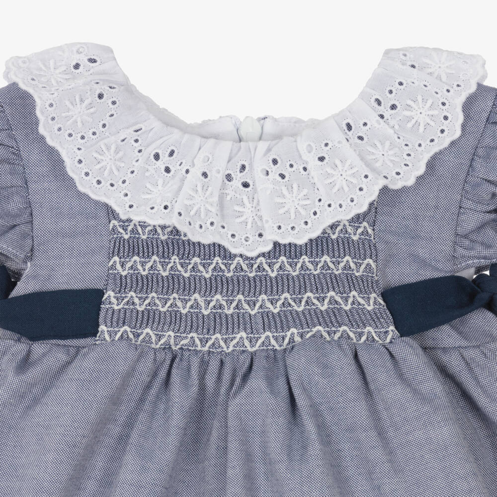 Dr. Kid-Girls Sky-Toned Smocked Cotton Frock | Childrensalon Outlet