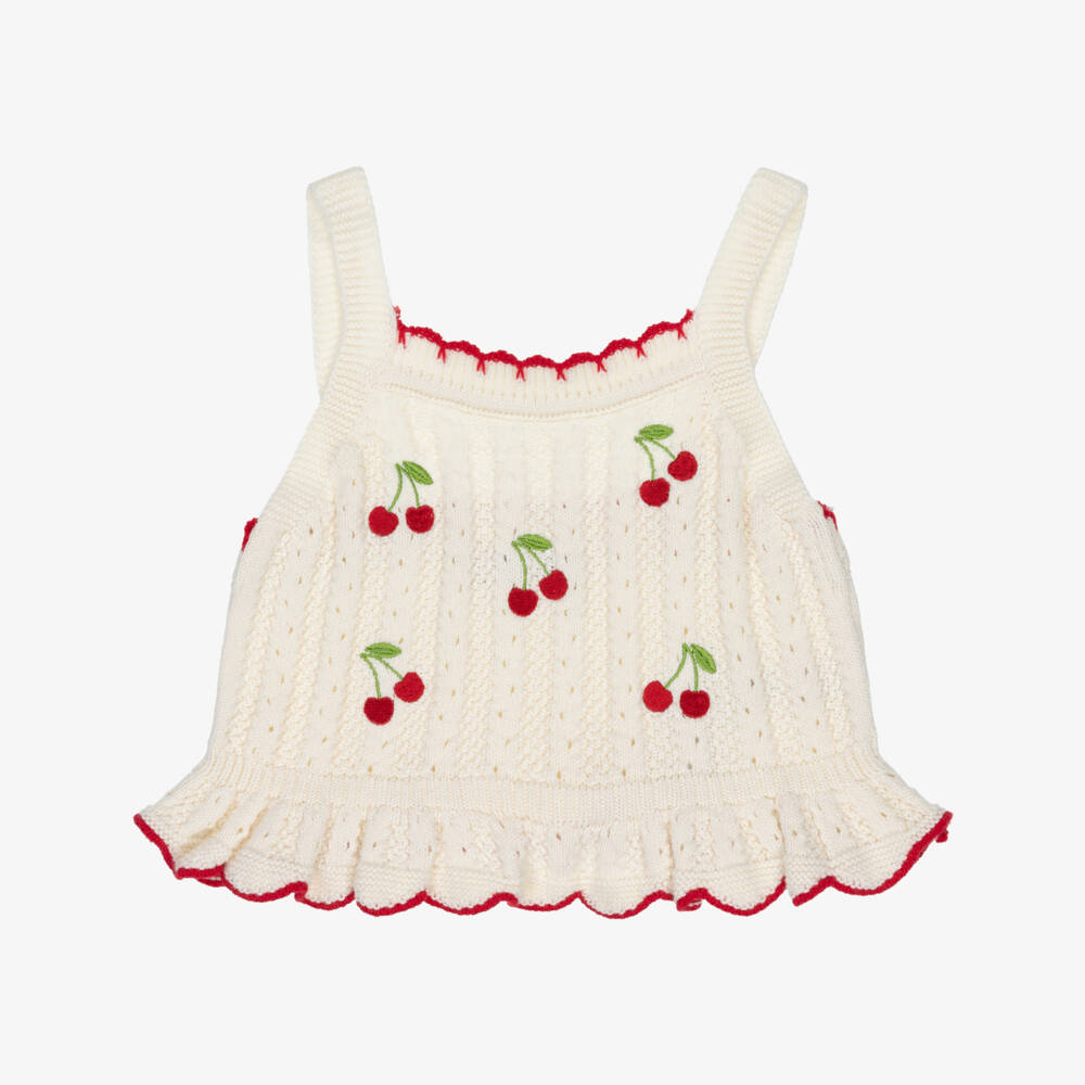 Dr. Kid-Girls Soft Ivory Cherry Knit Top | Childrensalon Outlet
