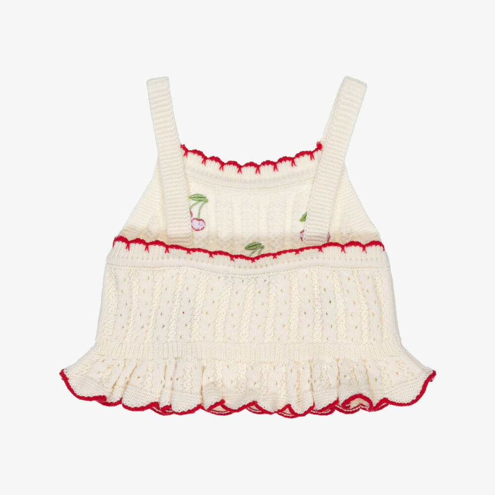 Dr. Kid-Girls Soft Ivory Cherry Knit Top | Childrensalon Outlet