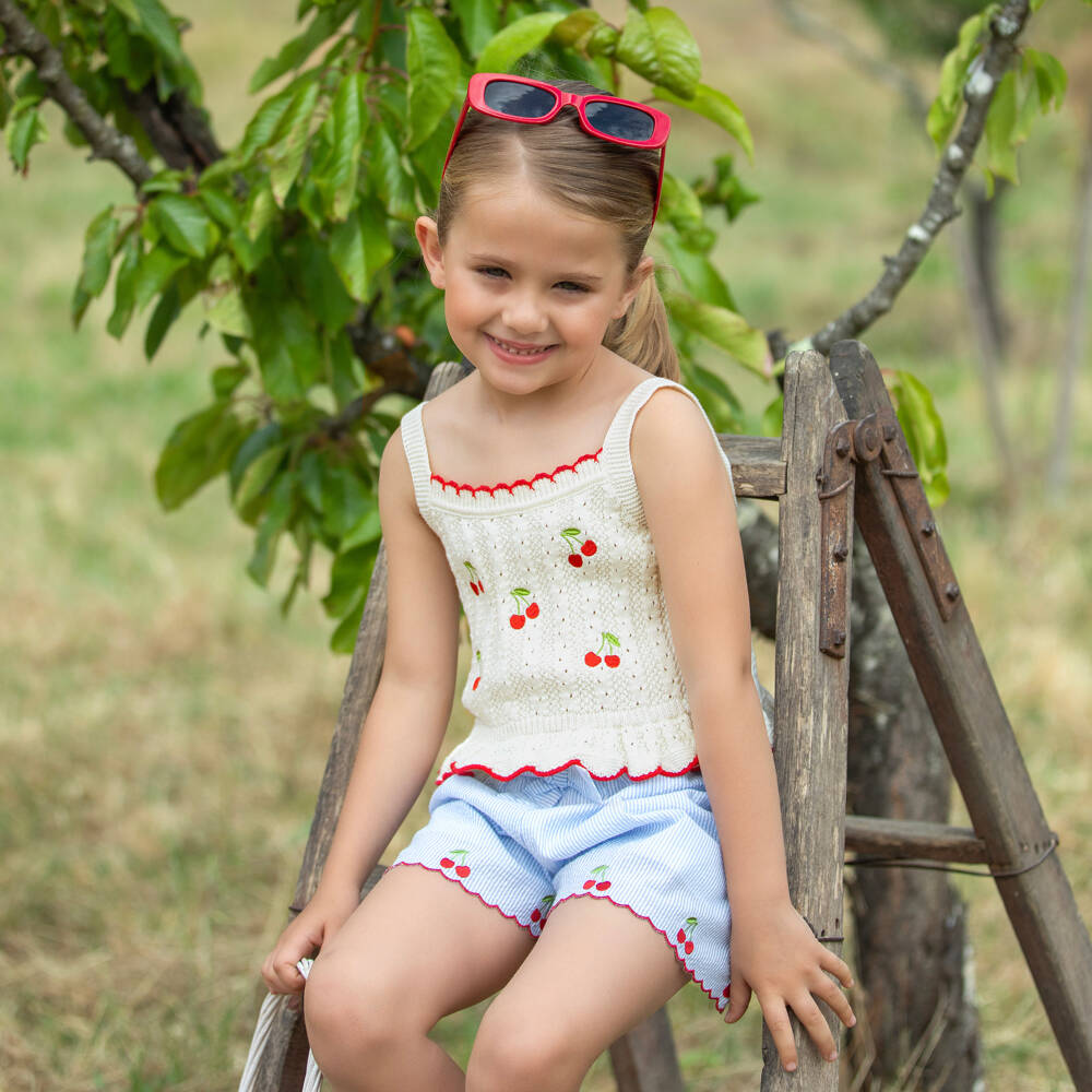Dr. Kid-Girls Soft Ivory Cherry Knit Top | Childrensalon Outlet