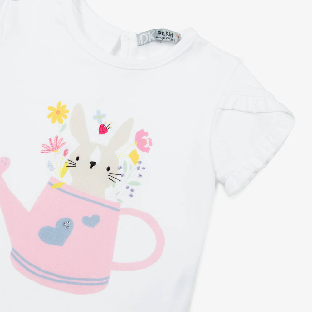 Dr. Kid-Girls Springtime Bunny Tee in White | Childrensalon Outlet