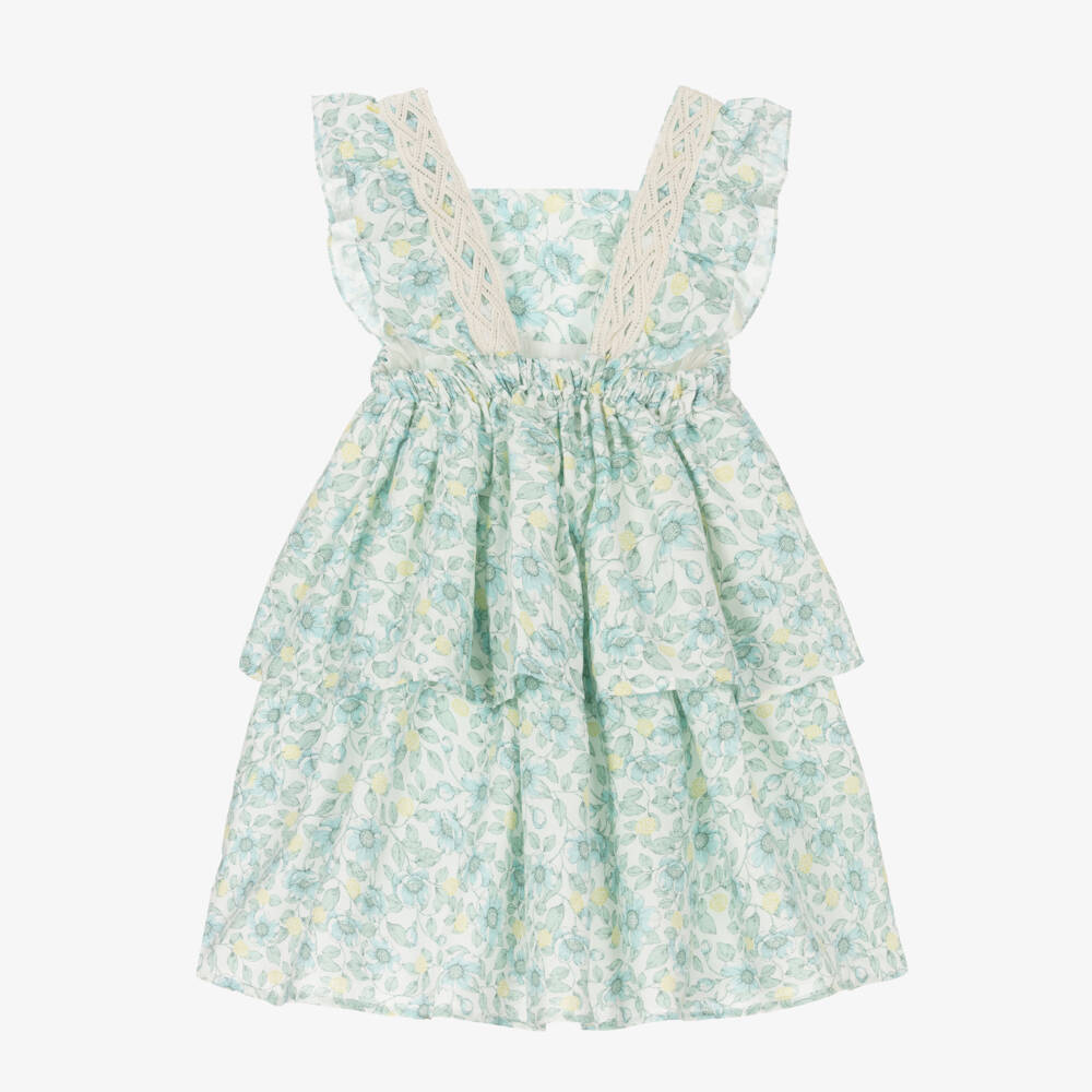 Dr. Kid-Платье из льна и хлопка зелёное для девочек | Childrensalon Outlet