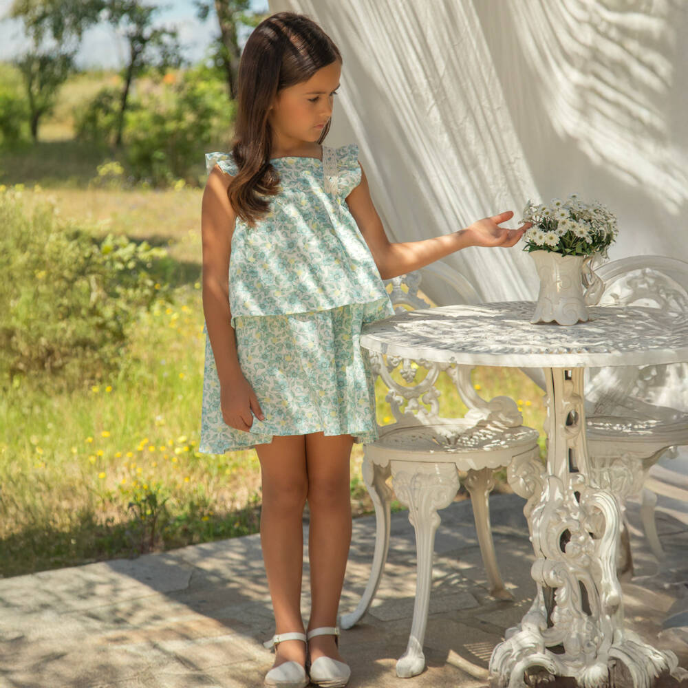 Dr. Kid-Платье из льна и хлопка зелёное для девочек | Childrensalon Outlet